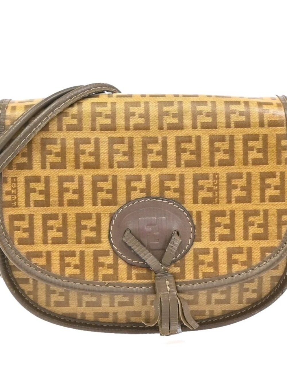 FENDI Logo Zucchino Mini Shoulder Bag PVC Leather Brown Italy 66KD612